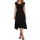 thumbnail image 1 of Vestido midi casual negro con escote redondo, mangas cortas y fruncido de Inspire Chic para mujer, 1 of 6