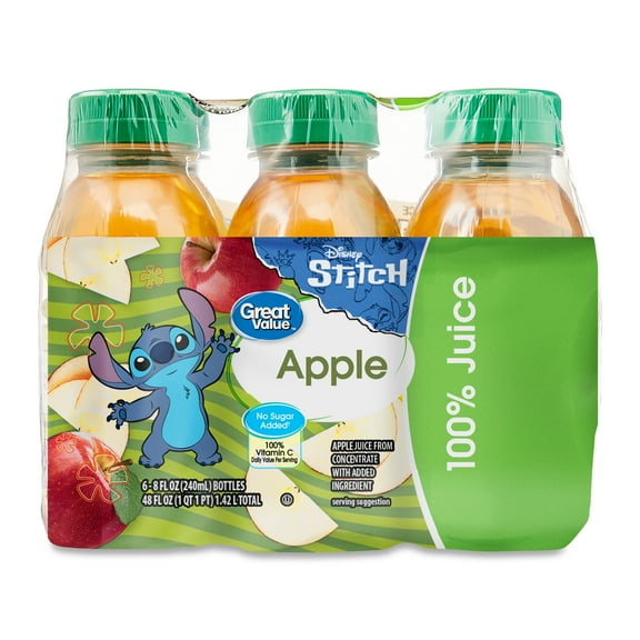 Great Value Apple Juice, Featuring Stitch, 8 fl oz, 6 Count