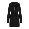 thumbnail image 4 of Efsteb Women's Zip Up Hoodies Dress Casual Solid Long Sleeve Pullover Drawstring Waist Tuinc Sweatshirt Mini Dresses (Black,XL), 4 of 8