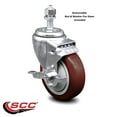 thumbnail image 2 of 4 Inch Maroon Polyurethane Wheel Swivel ½ Inch Threaded Stem Caster with Brake, 2 of 2
