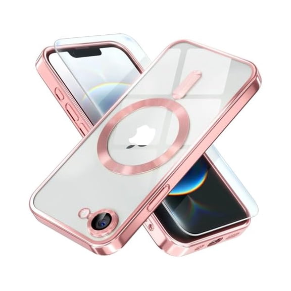 Eryueer Magnetic for iPhone 17e / 16e Case Compatible with MagSafe [Never Yellowing] [Military Grade Drop Protection] Full Camera Lens Protector Plating Soft Clear Phone Case for Women 6.1 inch Pink
