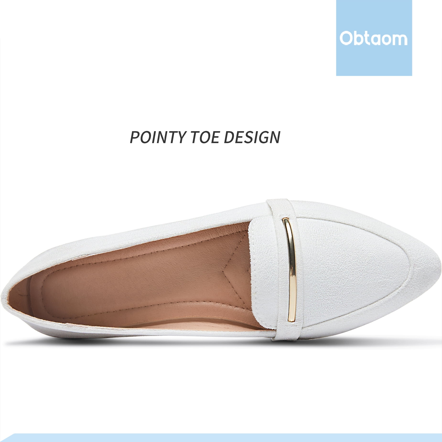 Obtaom Women’s Stylish Pointy Toe Loafer Flat ,Comfortable Faux Suede Ballet Flat, Elegant Work Penny Shoes ,Cute Pointed Toe Dress Shoes for Ladies (White,US7)