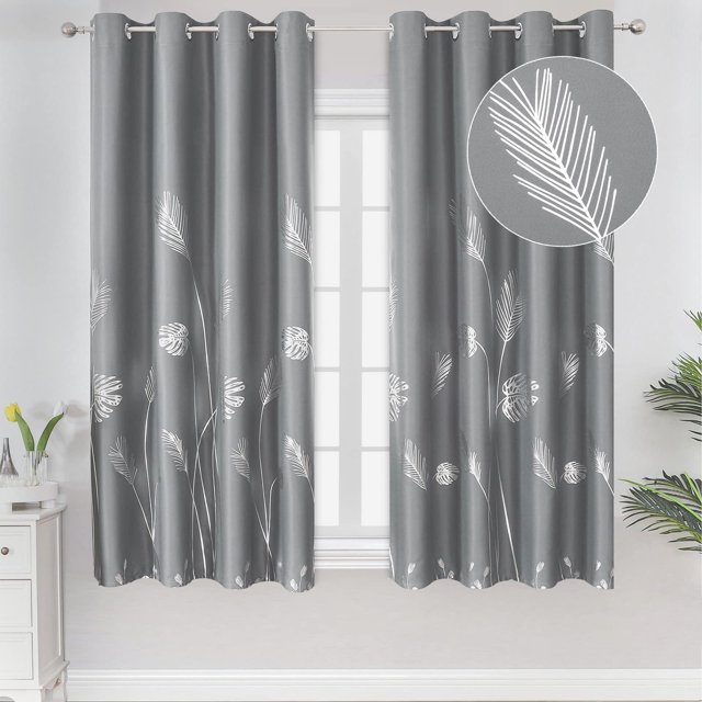 Cortinas Blackout Estelar Textiler con Diseño de Palma Plateada 130x160 cm