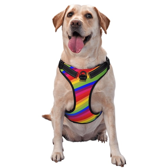 Rainbow Color Stripes Dog Harness, Pet Dog Out to Prevent Break Free Leash, Adjustable, Easy to Wear, X-Large