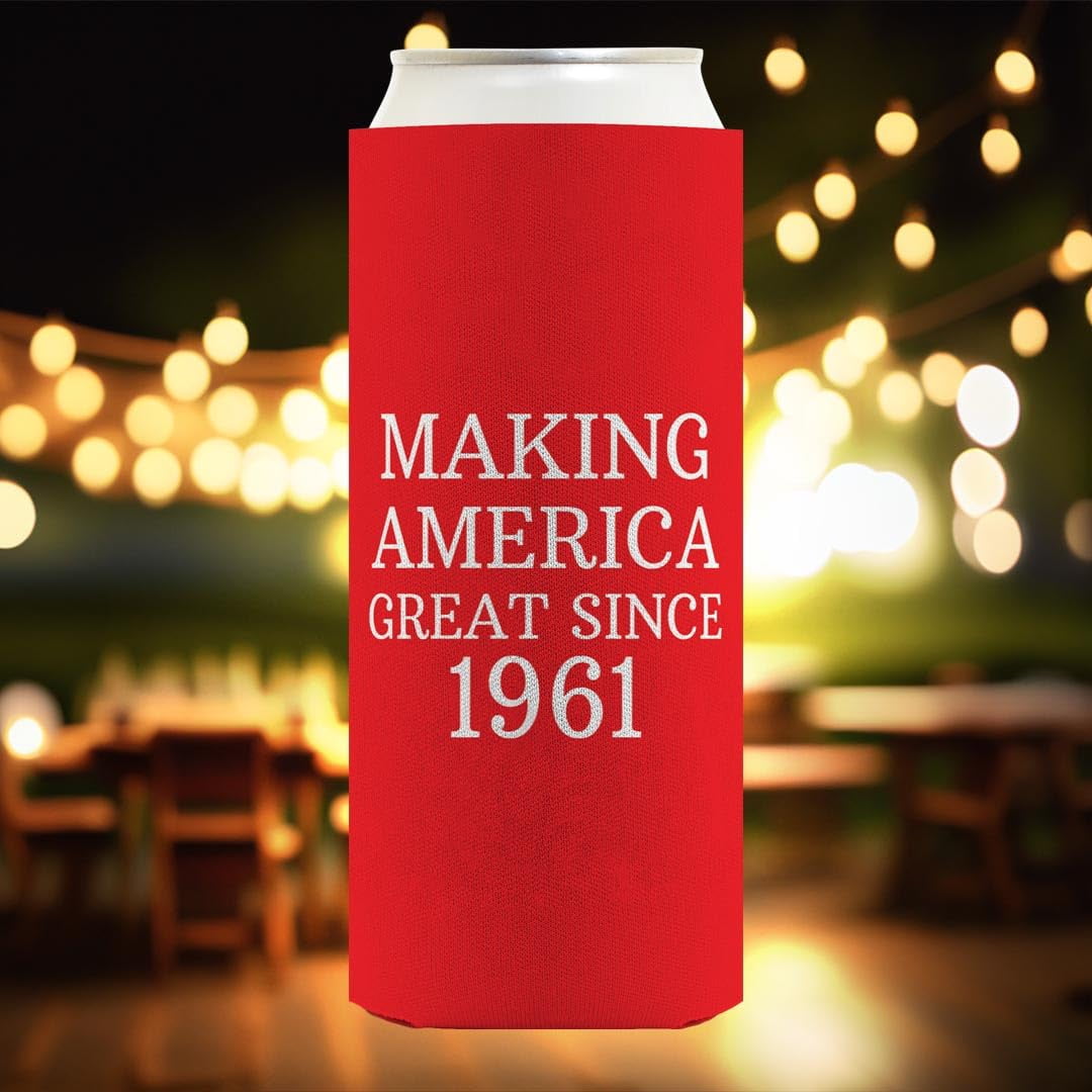 Bday Gifts for 65th Birthday Making America Great Since 1961 24-Pack Ultra Slim Can Drink Thermocoolers Party Pack
