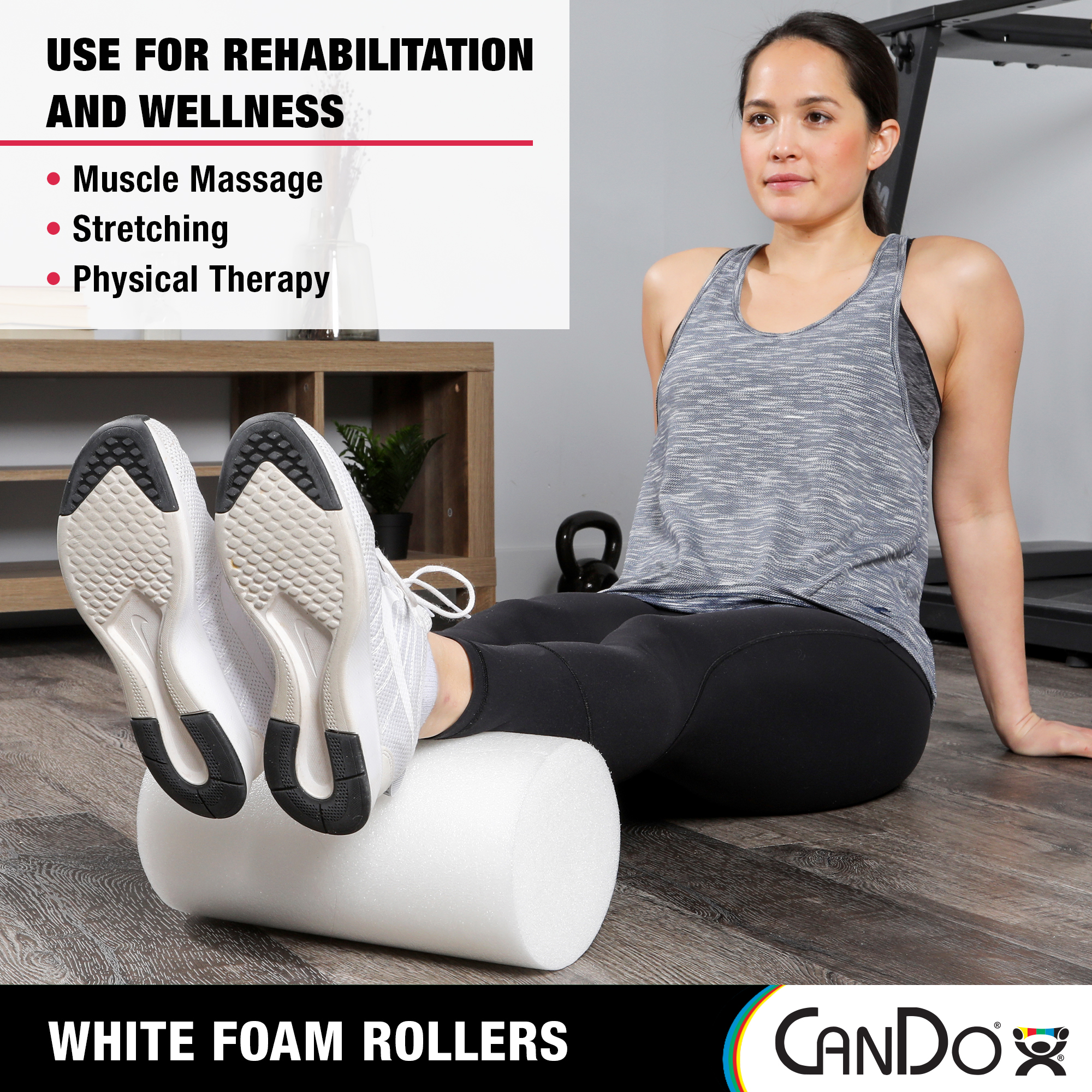 CanDo White PE Foam Rollers for Exercise, Finess, Muscle Restoration, Massage Therapy, Sport Recovery and Physical Therapy for Home, Clinics, Professional Therapy Round 6" x 36" - image 4 of 6