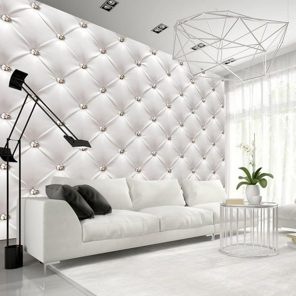 Tiptophomedecor Peel and Stick Wallpaper Wall Mural - White Elegant Chesterfield Pattern - Removable Wall Decals