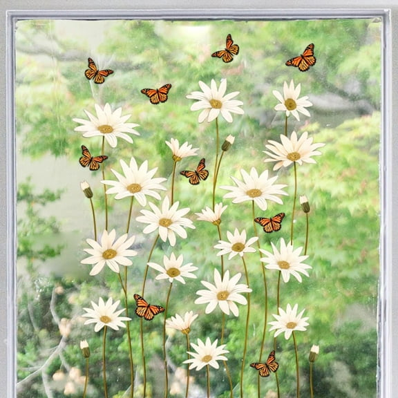 Window Static Clings Stickers Decal 11.8"x35.4" 2 Sheets with 20PCS Daisy Patterns Decorative Removable Window Sticker Cling Home Office Decor