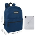 thumbnail image 3 of Classic Solid Color 17 Inch Backpack with Front Zipper Accessory Pocket, Dual Zipper Closure & Padded Shoulder Straps for Work, Office, Gym, Sports, Travel, Commute & Recreation in Navy Blue, 3 of 7