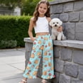 thumbnail image 5 of COEQINE Girls' Cute Pants Elastic Waist Ruffled Long Pants Pocket Wide Leg Trousers Printed Pants Baggy Trendy Streetwear for Girls 13-14 Y, Capybara Strawberry Blue, 5 of 8