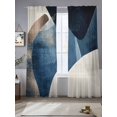 thumbnail image 2 of Abstract Geometric Sheer Curtains 84 Inch Long 2 Panels, Blue Gold Black Dynamic Texture Light Filtering Rod Pocket Curtains, Sheer Voile Drapes for Living Room Bedroom, 52"x84", 2 of 8