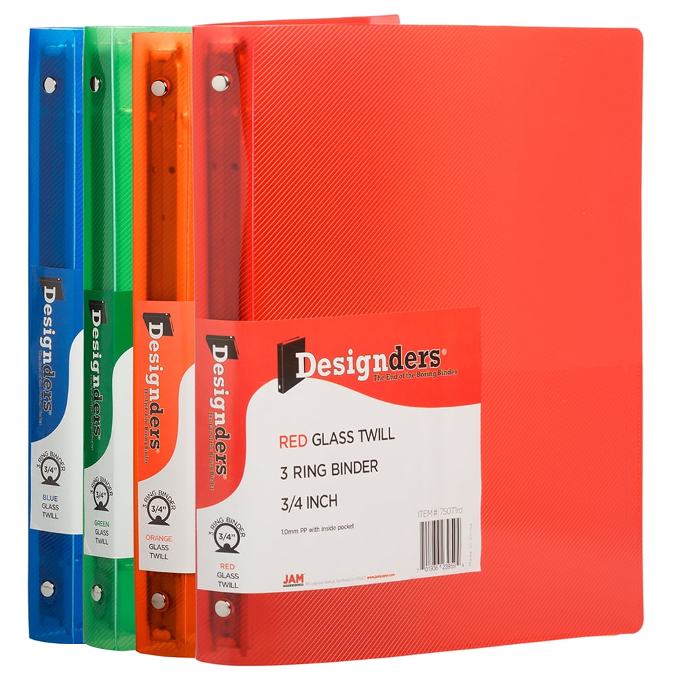 JAM Plastic 3 Ring Binders, 3/4 Inch, Assorted, 4/Pack