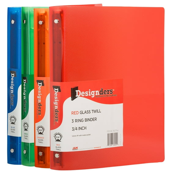 JAM Paper Plastic 3-Ring Binders, 3/4 inch, Assorted, 4/Pack