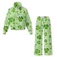thumbnail image 4 of SCRAWLGOD St. Patrick's Day Shamrock Heart Print Green Women 2 Piece Outfits Fall Winter Stylish Turtleneck Drawstring Top Wide Leg Pants Lounge Set Leisure Travel Vacation Clothes Sweatsuits, L, 4 of 7
