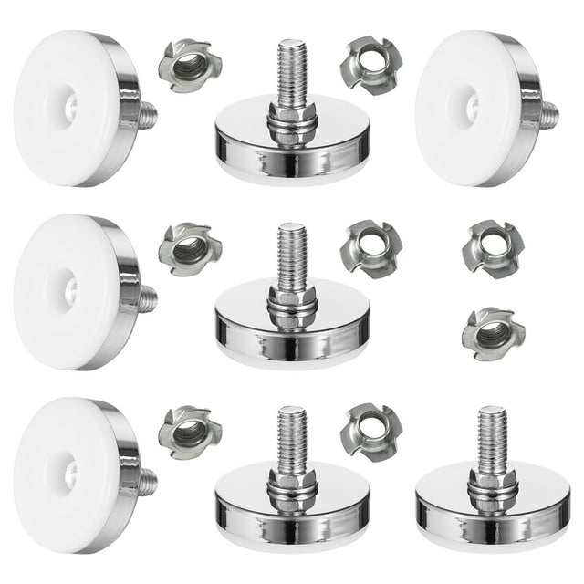 8 juegos de patas niveladoras giratorias y ajustables para muebles con tornillos (colores surtidos) niveladores ajustables de hierro y plástico, bases redondas con disco blanco, tornillos roscados y tuercas de mariposa, tamaño 5 x 5 x 3.8 cm; aptos para mesas, sillas, estanterías y también usados frecuentemente en soportes para plantas.
