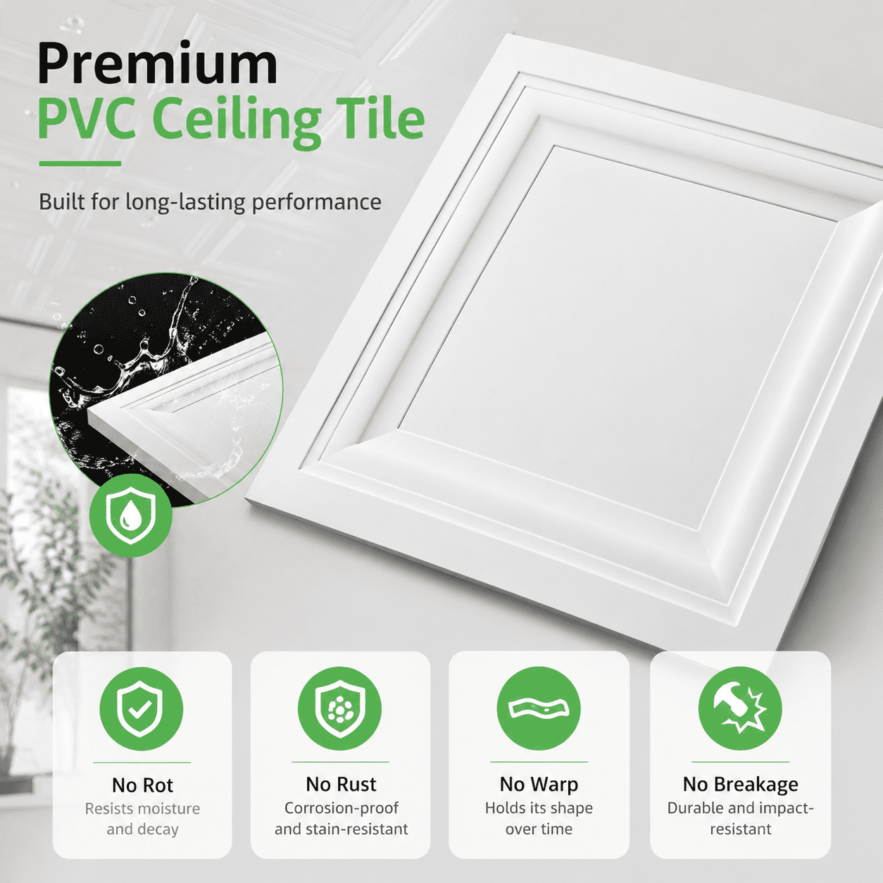 Yeslife 12-Pack White PVC Drop Ceiling Tiles 2x2 ft, Waterproof Washable Reusable Ceiling Panels for Basement, Home & Office, Covers 48 sq ft