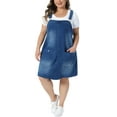 thumbnail image 2 of Agnes Orinda Women's Plus Size Denim Overalls Dress Adjustable Strap Bib Suspender Summer Casual Midi Jeans Dresses with Pockets 2X Blue, 2 of 6