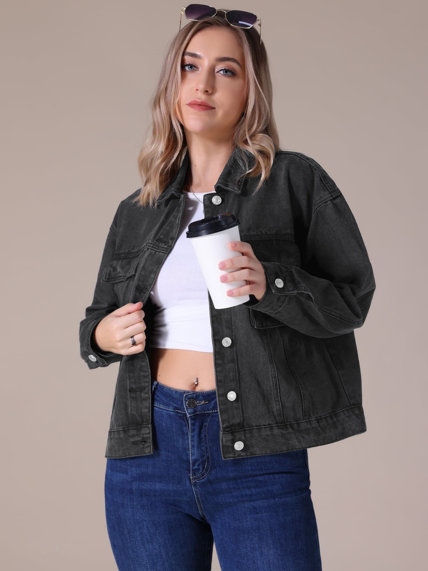 DARING DIVA Women's Button Down Cargo Denim Western Outfits XL Black