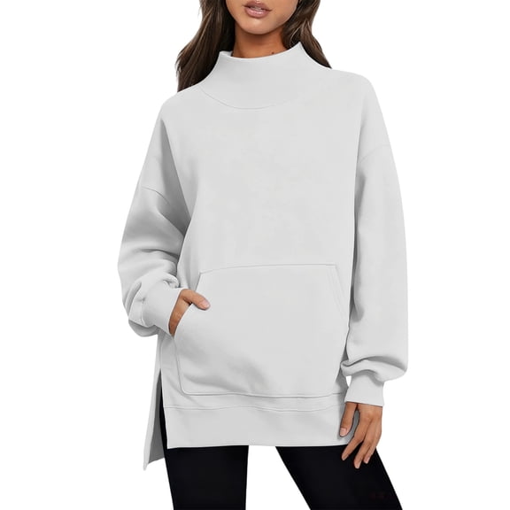BLOCLOALO Turtleneck Sweatshirt Oversized Long Sleeve Pullover with Pocket Trendy Casual Loose Fit Fleece Top Fall Winter Soft Sweatshirts Comfortable Sweatshirts Sweatshirt for Trendy White 3Xl