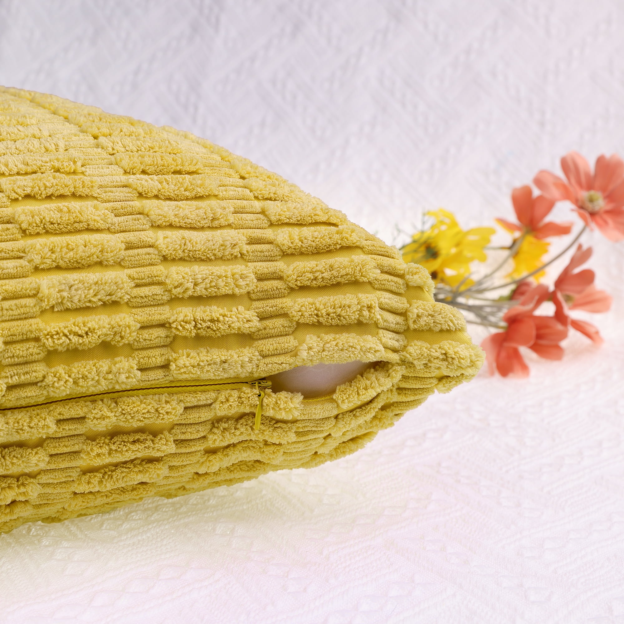 Unique Bargains 4 Pcs Solid Texture Throw Pillow Covers Yellow/Dark Blue 18 x 18 Inch