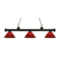 -3 Light Island/Billiard in Billiard Style-16 inches Wide By 15 inches High-Bronze Finish-Red Glass Color Bailey Street Home 372-Bel-1774574
