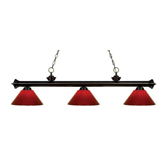 -3 Light Island/Billiard in Billiard Style-16 inches Wide By 15 inches High-Bronze Finish-Red Glass Color Bailey Street Home 372-Bel-1774574