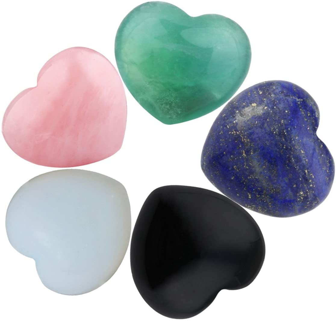 0.9''Crystal Gem Worry/Palm/Pocket Stone Puff Heart Healing Reiki Balancing Love 