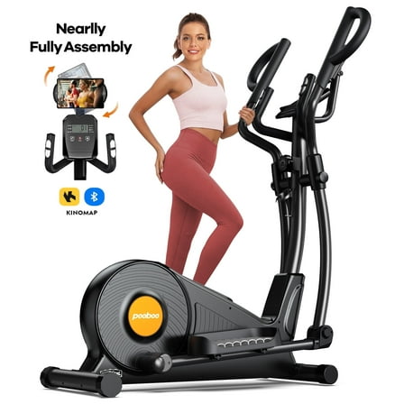 LNOW Pro Magnetic Elliptical Mahicne Nearlly Fully Assembled Build-in Bluetooth Indoor Stationary Exercise Machine 400lbs 16 Resitance with 17" Stride Length
