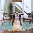 thumbnail image 4 of Summer Nautical Round Living Room Rugs 8 ft, White Ocean Seahorse Coral Silhouette Wood Grain Washable Large Area Rug with Non-Slip Sturdy Edge Binding Round Carpet for Dining Room Kitchen Office, 4 of 9