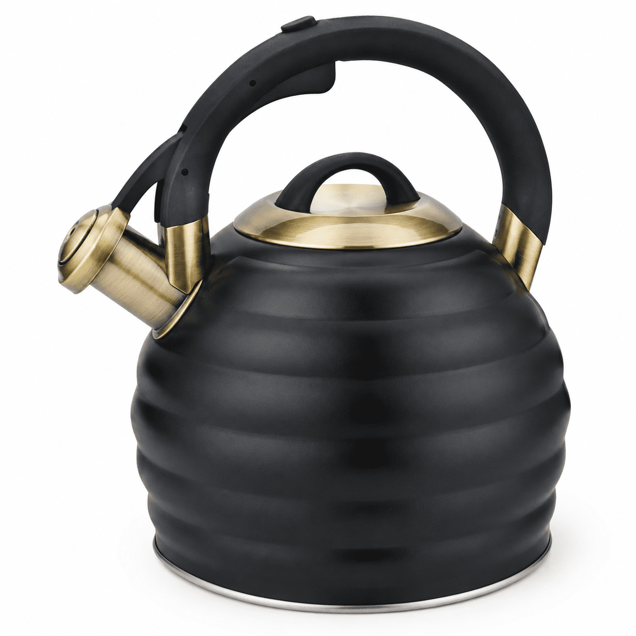 Black Stainless Steel Stovetop Whistling Tea Kettle 3.2 Quart with Heat Proof Handle