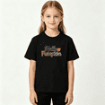 thumbnail image 2 of Hello Pumpkin Leopard Girls Graphic Tee, Cute Autumn Fall 100% Cotton Kids Short Sleeve T-Shirt, 2 of 5