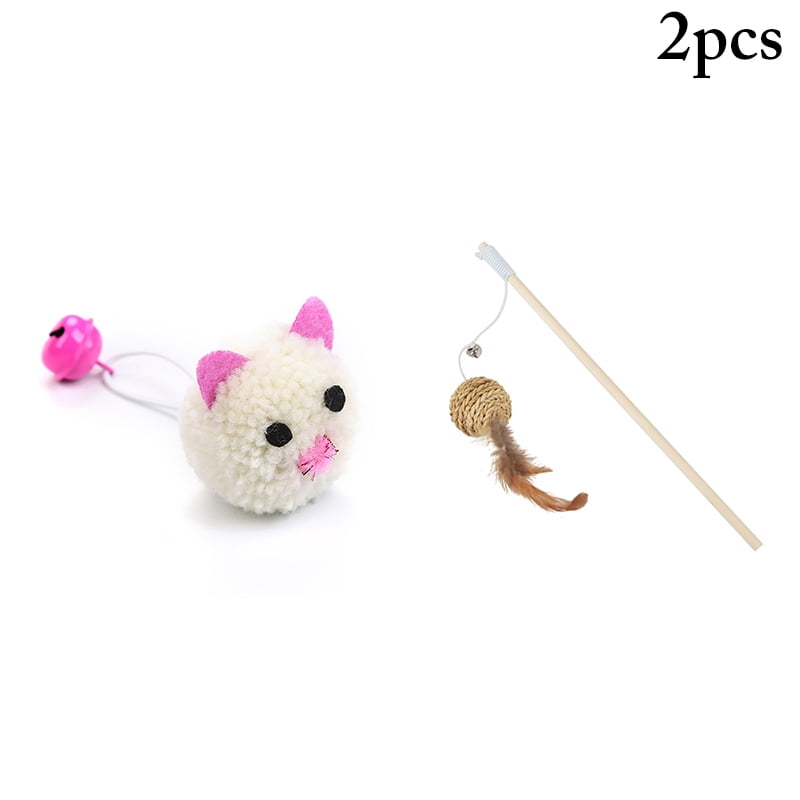 Cat Teaser Toy Rattan Ball Interactive Faux Feather Cat Wand with Cat
