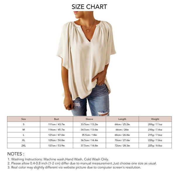 Blusa de manga corta con cuello en V ajuste holgado color puro suave transpirable top informal para mujer para el trabajo diario viajes Beige L Bodega Aurrera en linea