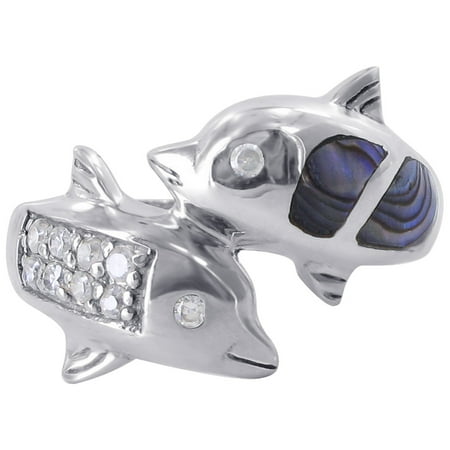 Abalone Shell Gemstone - Gem Avenue 925 Sterling Silver Dyed Abalone Twin Dolphin Ring