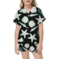 thumbnail image 2 of NAFUU Christmas Girls Outfit Sets Kids Satin Outfit Sets Ocean Themed Print Short Sleeve Sleep Clothing Girl's Button Down Shirt and Shorts Suit Cute 12-13 Years, 2 of 4