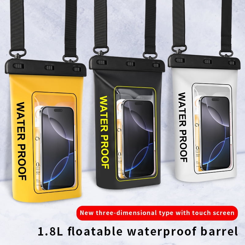 1.8L Waterproof Phone Pouch with Neck Strap, Universal Dry Bag for iPhone 16 15 14 13 Pro Max, Galaxy S24 S23 S25, Fits Up to 8", Ideal for Beach, Boating, Swimming, Travel, Durable PVC Material