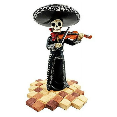 Black Mariachi Band Lady Skeleton Violinist Figurine Day Of The Dead Folk Musician