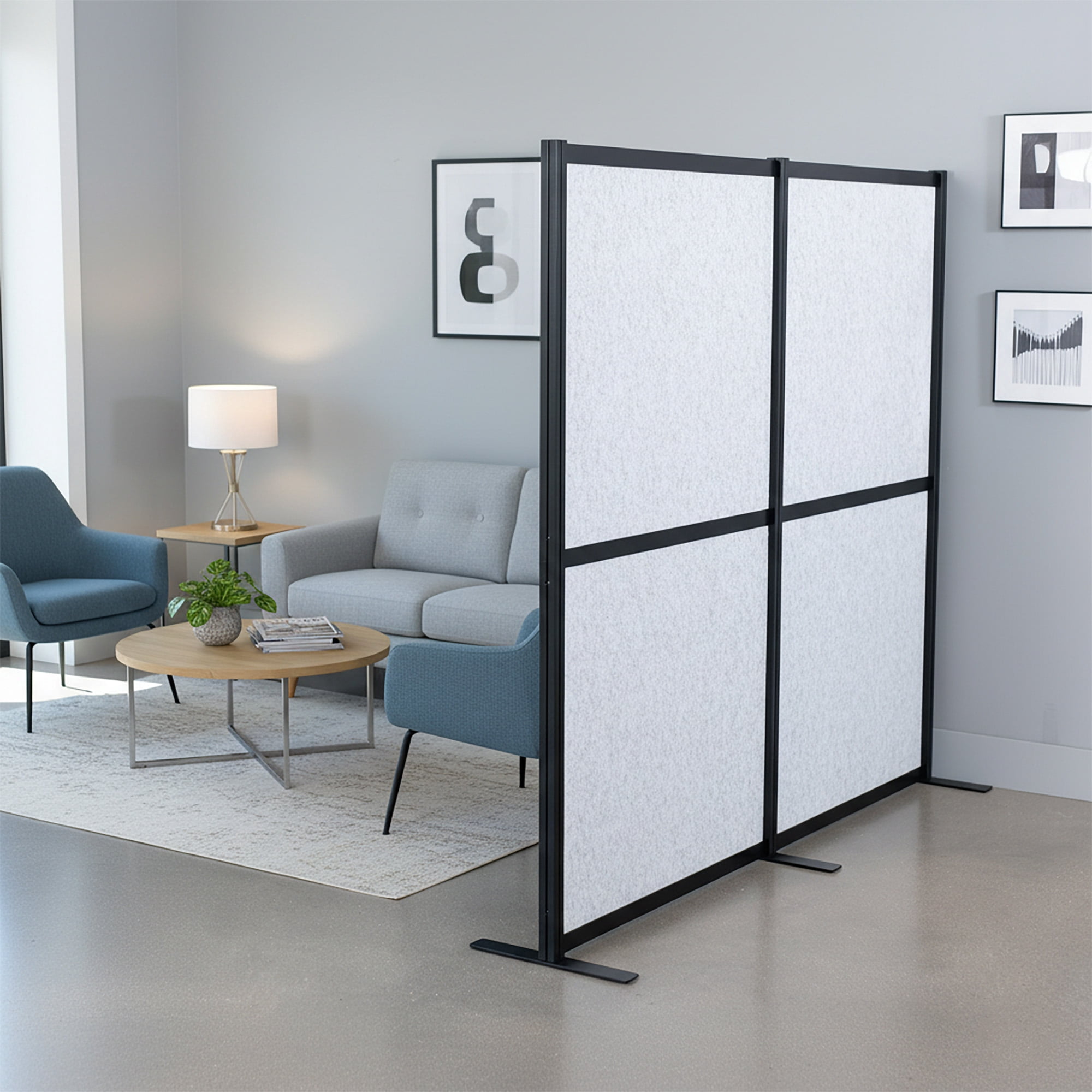 VIVO Modular Wall System, 2 PET Panels, Office Cubicle Dividers, Black Frame