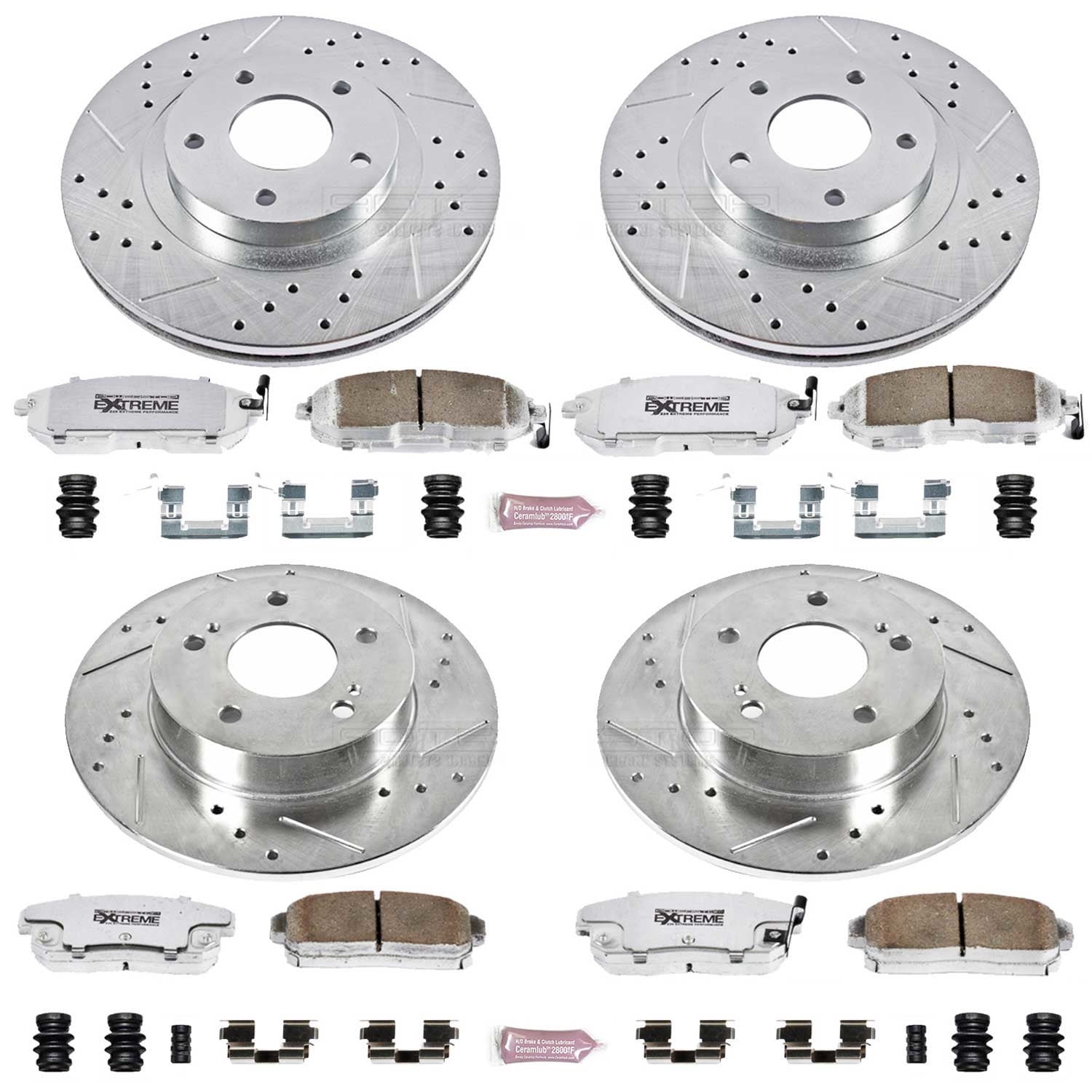 PowerStop Front and Rear Z26 Street Warrior Carbon-Fiber Ceramic Brake Pad and Drilled and Slotted Rotor Kit Fits: INFINITI NISSAN Select Models K2706-26