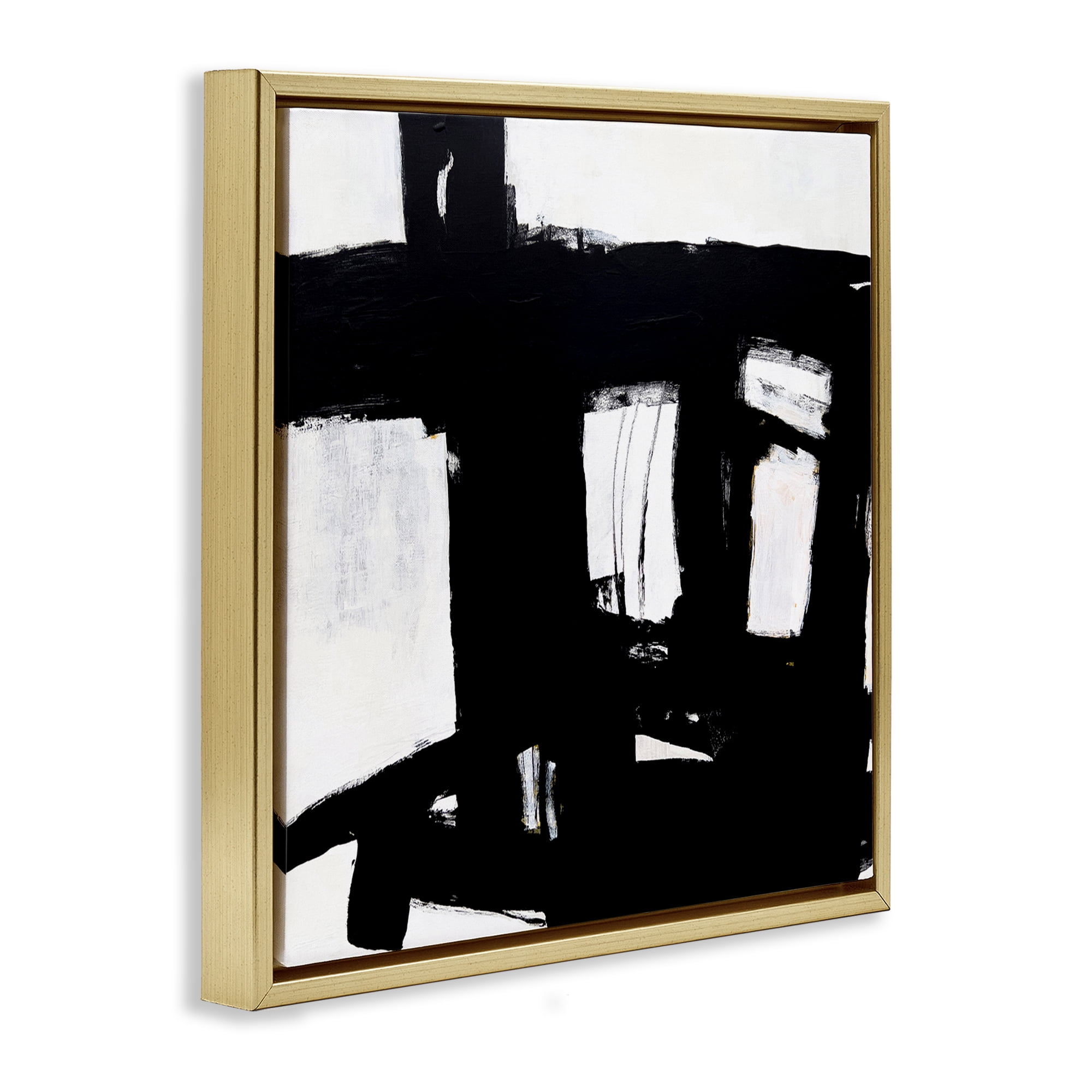 Stupell Industries Industrial Black Streaks Abstract Painting Gold Floater Framed Canvas Art Print Wall Art, 25 x 25