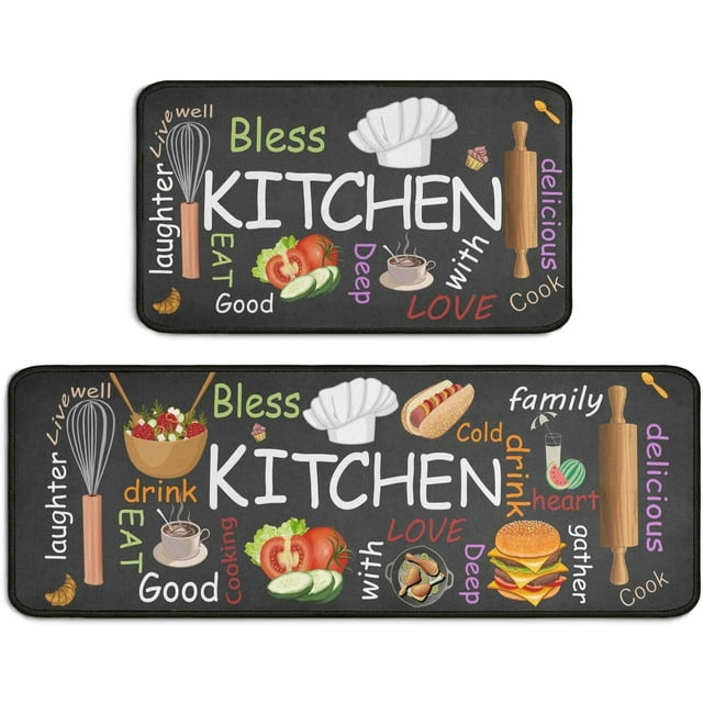 Colorful Kitchen Mats for Floor Set of 2,Anti Fatigue Mats for Kitchen Floor,Comfort Standing Cooking Kitchen Rugs and Mat,Non-Slip Cushioned Anti Fatigue Rug, 17 X 47 + 17 X 30inch