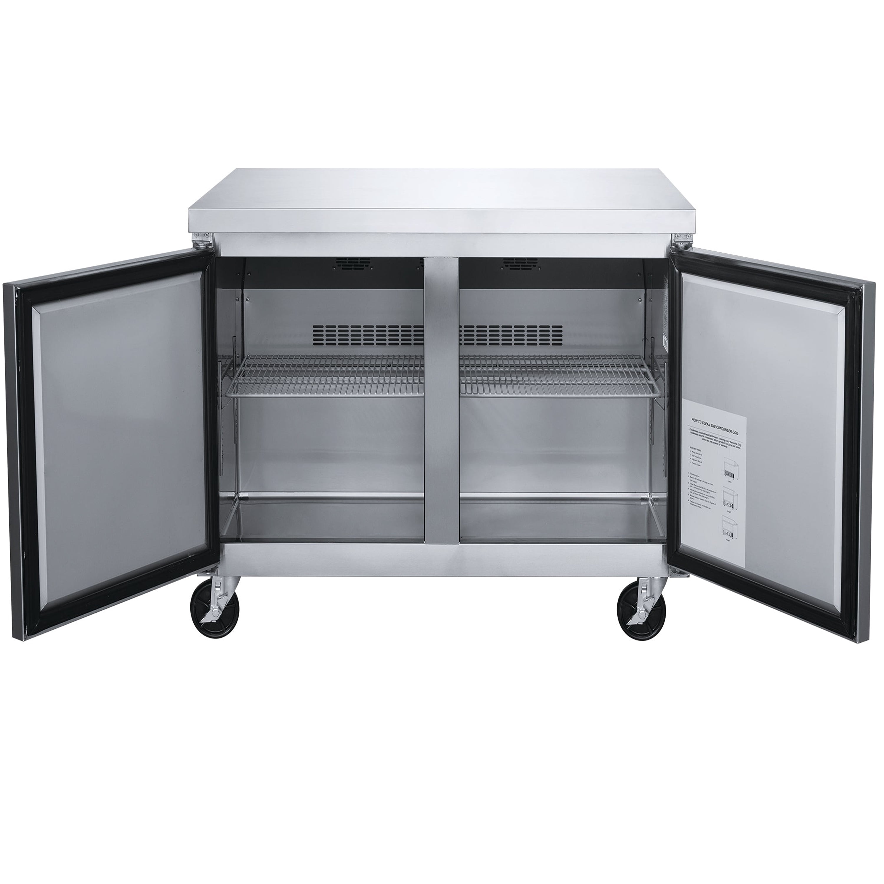 36 in. Commercial Undercounter Freezer 8 Cu.Ft. Stainless Steel Two-Door Commercial Freezer