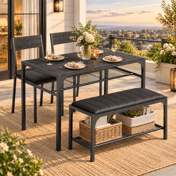 Dining table set for 4, Gizoon Kitchen Table and chairs set for Breakfast Small Spaces, Black Modern Dining Room Set
