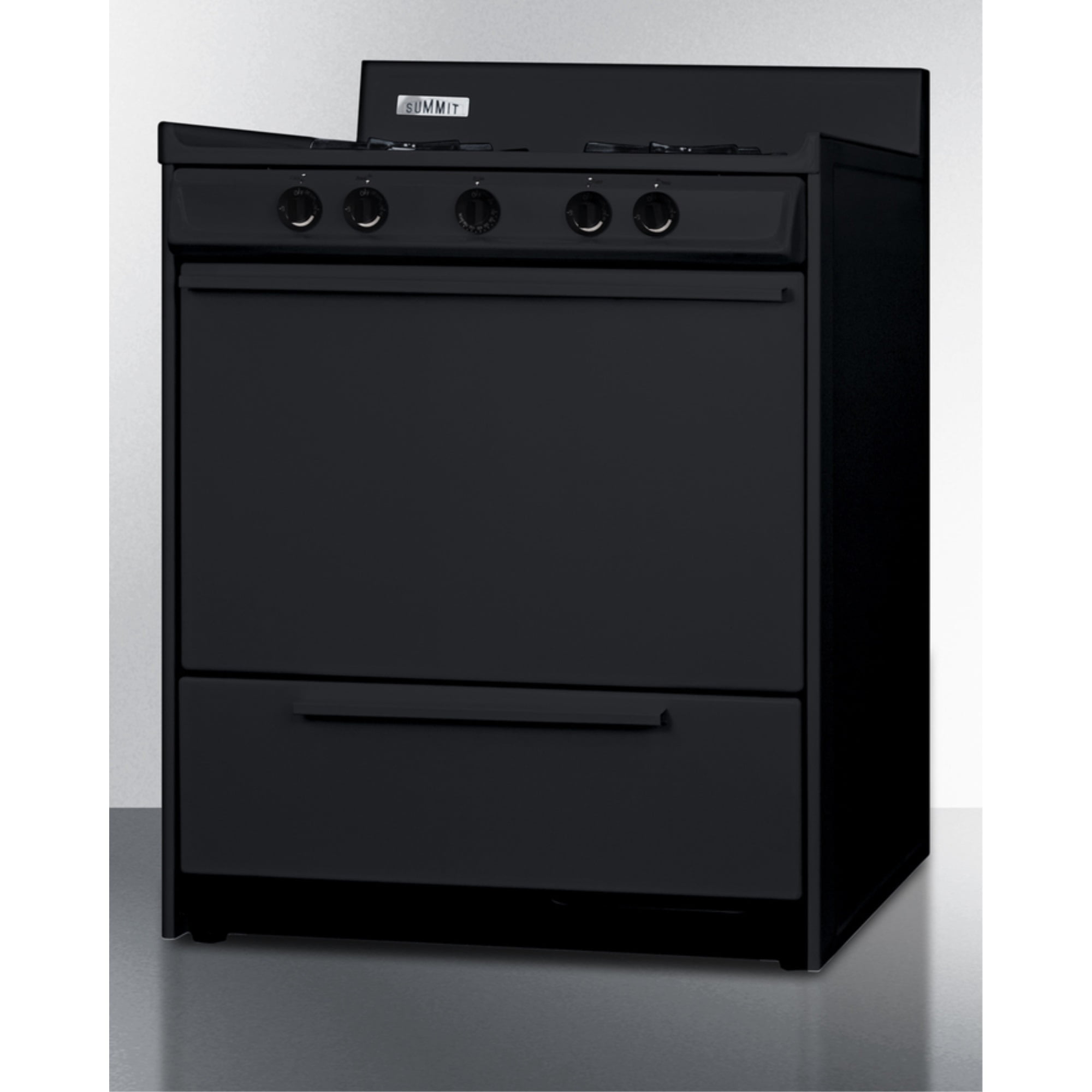 30" wide gas range in black, open burners