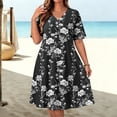 thumbnail image 2 of Enjoytime Short Summer Dresses for Women Floral Printed V-Neck Plus Size Dress Casual Short Sleeve Beach Vacation Sundress, 2 of 8