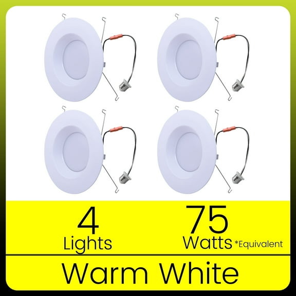 Green Watt 1,200 Lumens 5 or 6" LED Recessed Downlight, 17-Watt (75-watt replacement), Warm White, dimmable, 4-Pack