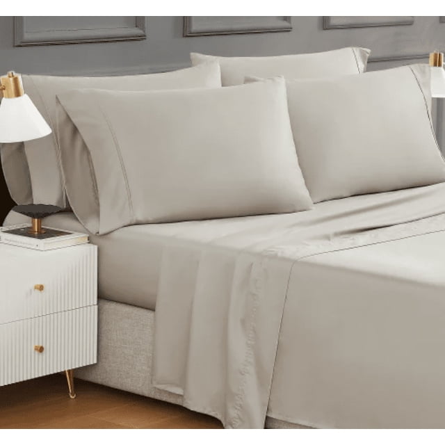Egyptian Cotton Sateen Weave 400 Thread Count Sheet Set, King - Wrinkle Resistant, Generous Fit (18 Inches Deep)- Tan