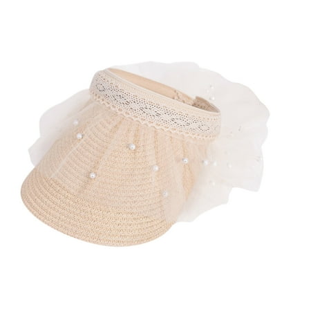 

Bucket Hats For Kids Pearl Tulle Breathable Straw Cap Swim Hat Beige