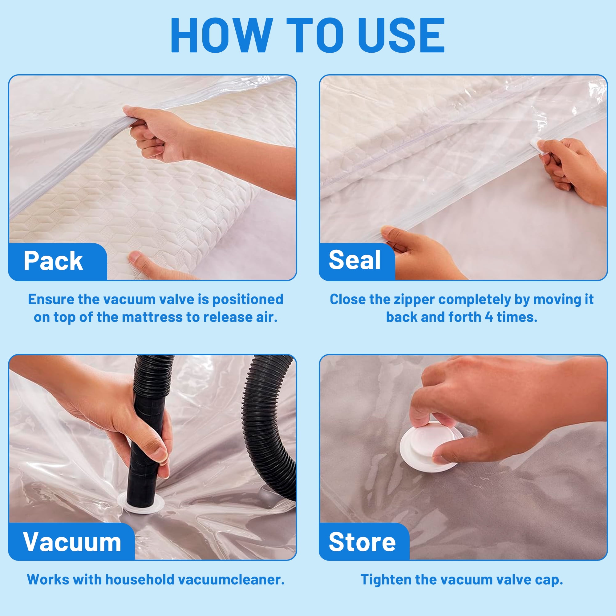 Sesiiduo Mattress Vacuum Bag for Moving, Vacuum Seal Mattress Bag for Memory Foam, Compression and Storage for Returns, Leakproof Valve and Double Zip Seal (Queen)