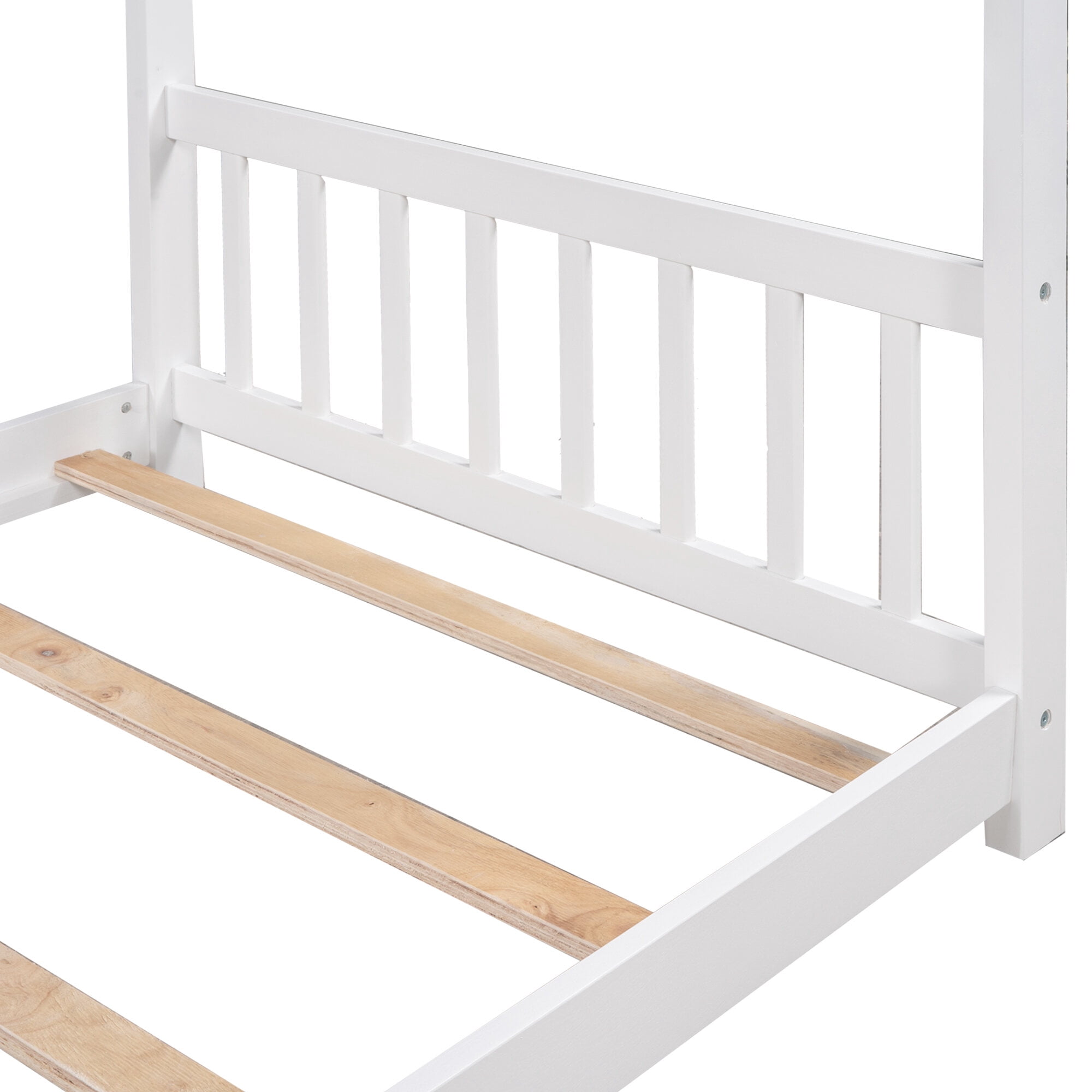 Twin Size Adjustable Bed Base, Twin Size House Platform Bed with Headboard and Footboard,Roof Design,White, White Bed Frames,Pine Platform Bed Frames